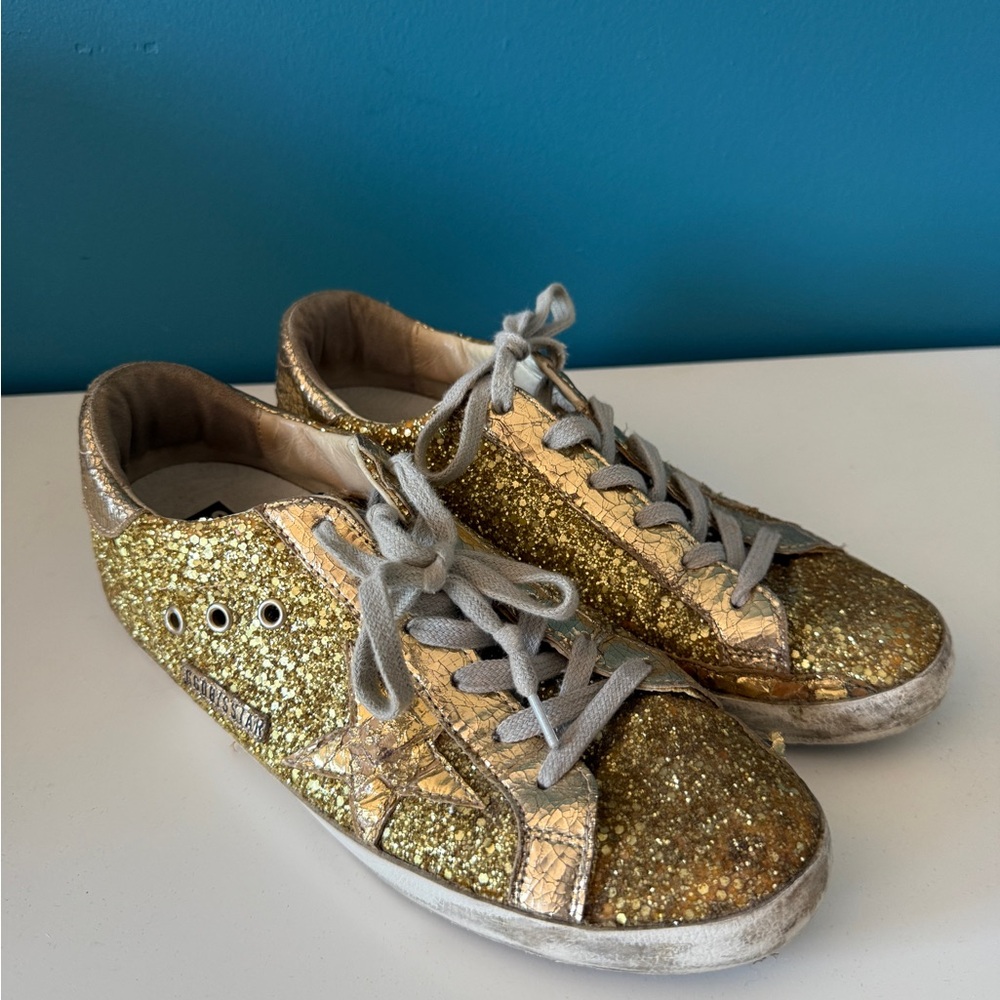 Golden Goose Women's Gold Glitter Superstar Sneakers